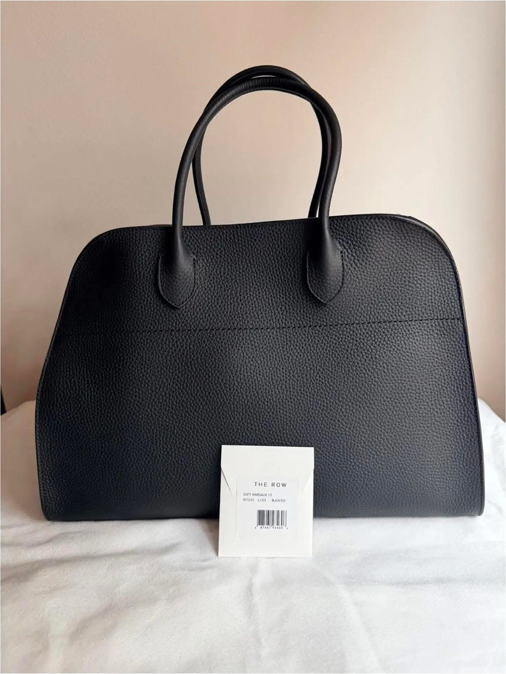 The Row Soft Margaux 15 Black Grained Calfskin Leather Bag